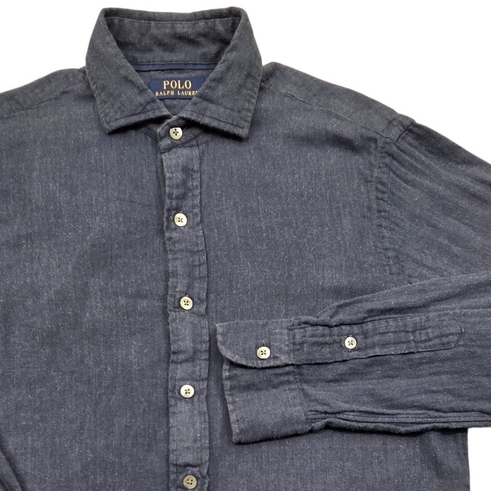 Polo Ralph Lauren Classic Fit Double Faced Shirt Navy Blue Cotton Mens Small